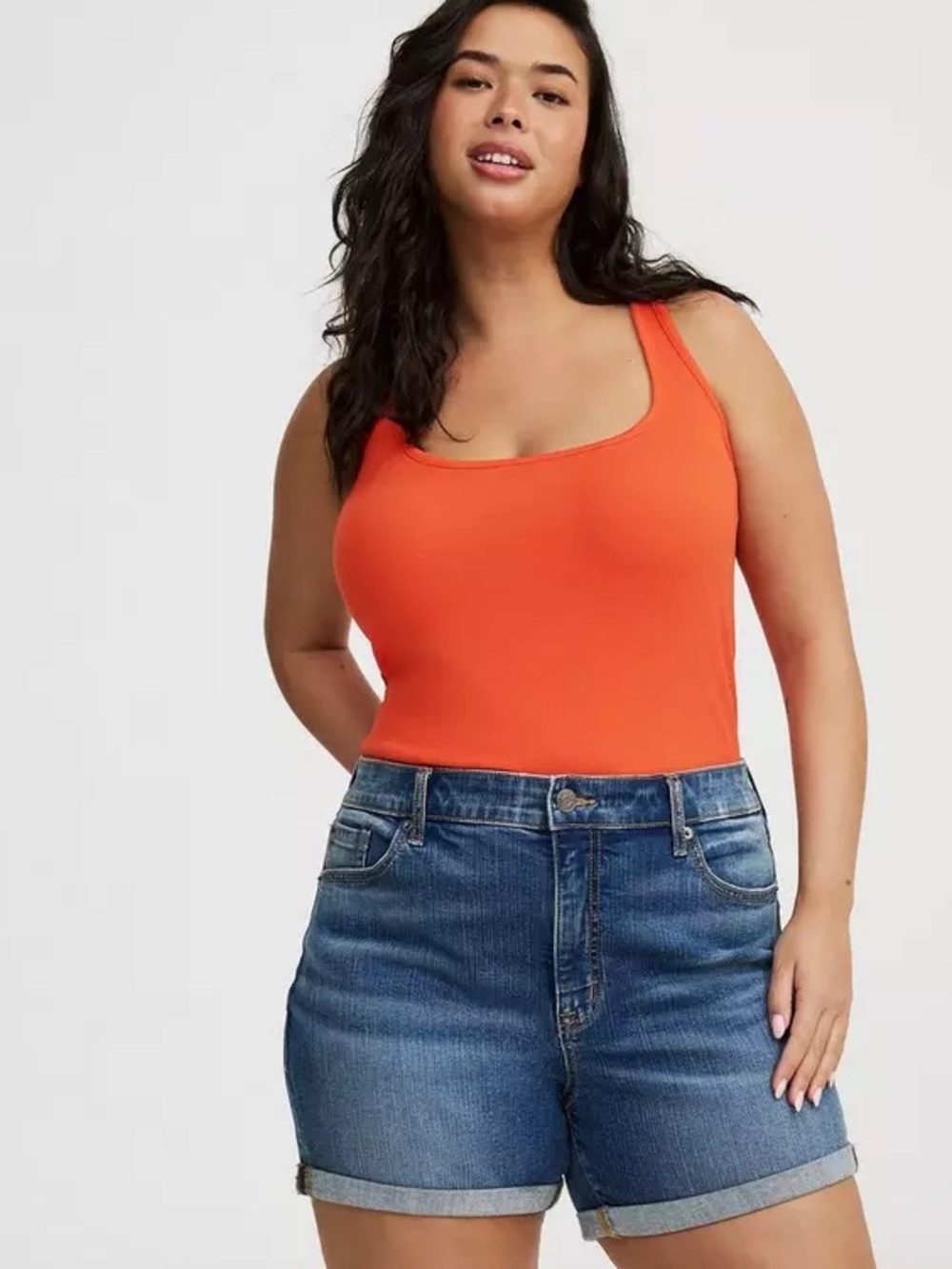Torrid Double Rib Square Neck Tank Top Fiesta Orange 4 4X FLAW